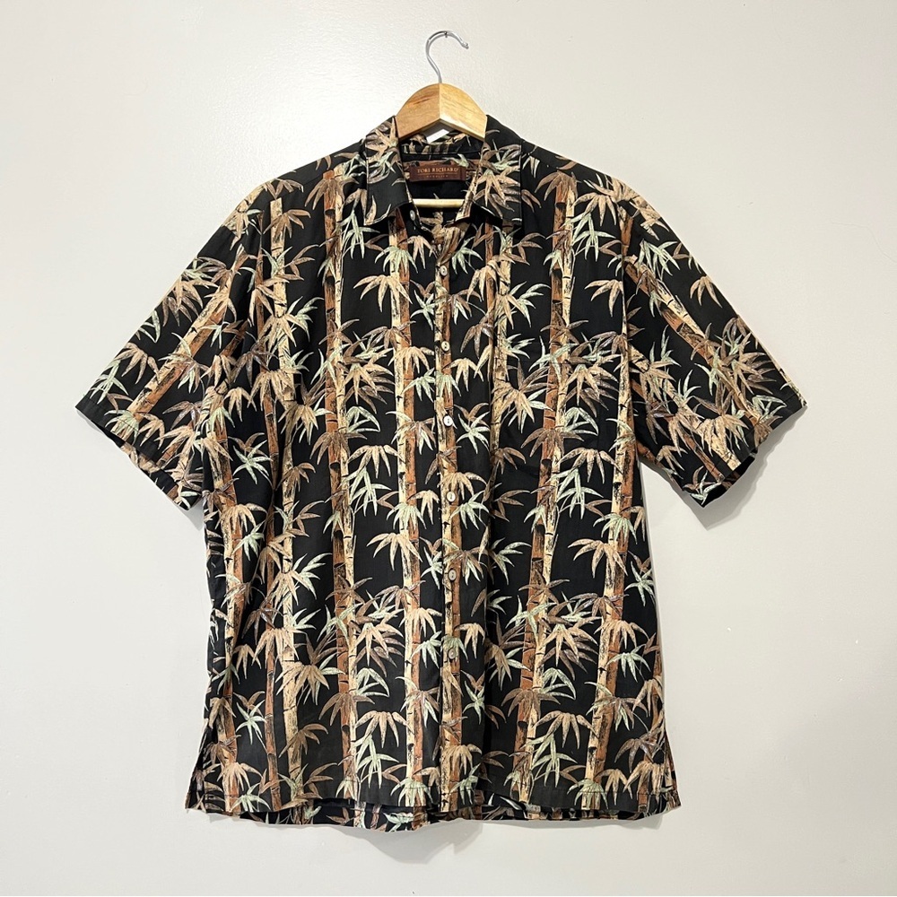 Vintage Tori Richard Short Sleeve Button Down Shirt Men's Large Bamboo Print - Picture 9 of 10